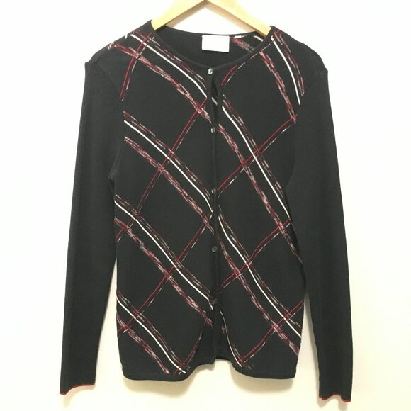 Liz Claiborne Black Diagonal Stripe Button Down Cardigan - Picture 3 of 14